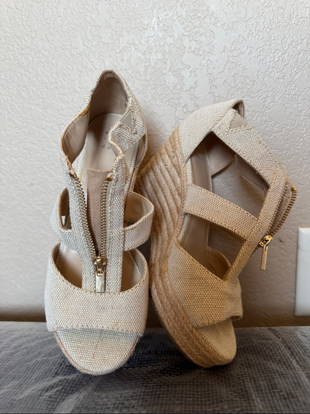 a new day Beige Canvas Wedge Sandals with Gold Zipper - Picture 4 of 4